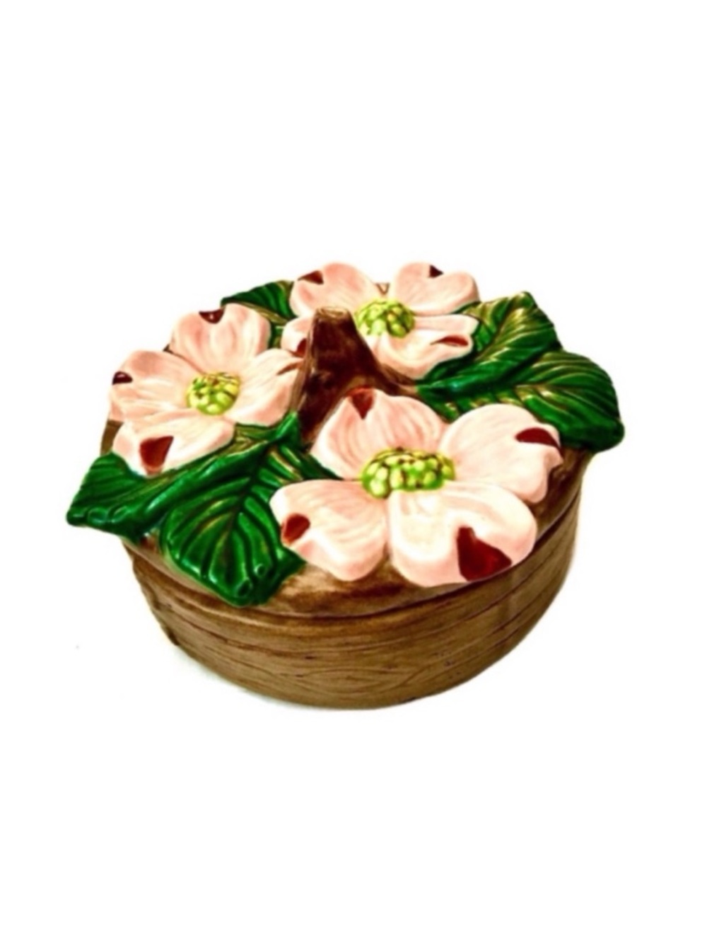 Vintage Hand Painted Dogwood Flower Ceramic Box